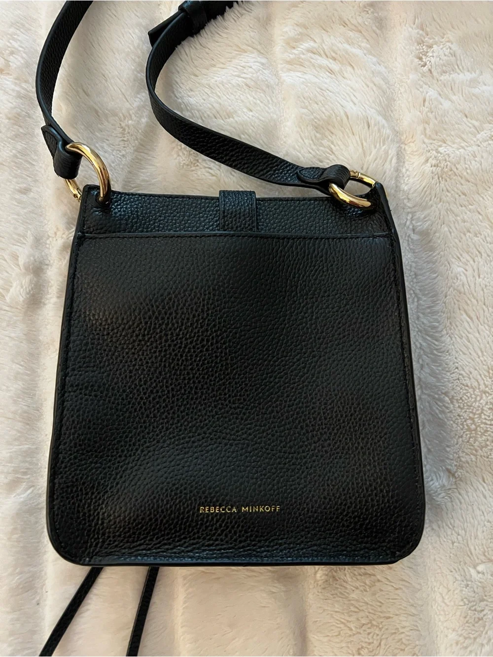 Rebecca Minkoff Mini Megan Leather Feed Black Gold Crossbody